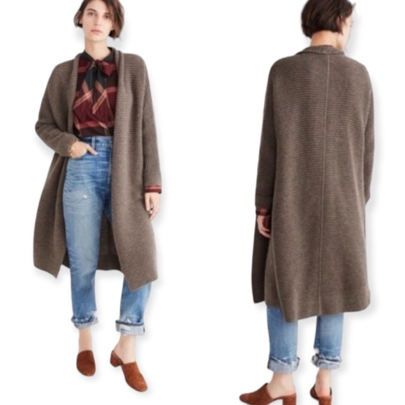 Madewell Fulton Sweater Coat Duster in Heather Mink Brown Size XS Long Cardigan - Picture 1 of 7